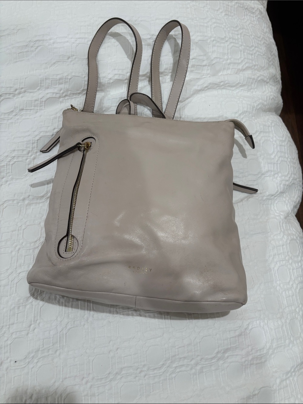 RADLEY LONDON Soft Taupe Leather Backpack w/ Dog Charm